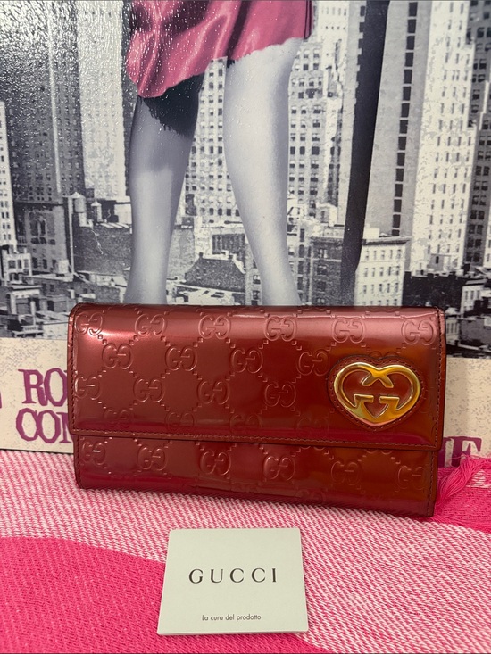 Gucci Handbags - Gucci Burgundy Patent GG Heart Continental Wallet